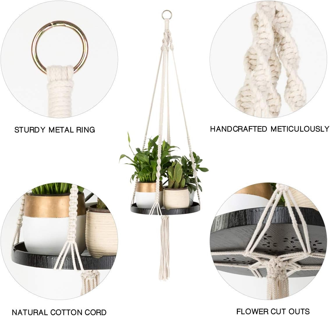 Macrame Plant Hangers Shelf - Hanging Planter Indoor Decorative Pot Holder with Beautiful Flower Cut Outs - BOHO Chic Bohemian Home Decor, in Box