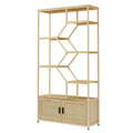 7 Tiers Rattan Bookshelf, Display Shelf Bookcases, Book Shelf Storage Rack with Cabinet for Living Room Home Office, Natural