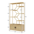 7 Tiers Rattan Bookshelf, Display Shelf Bookcases, Book Shelf Storage Rack with Cabinet for Living Room Home Office, Natural