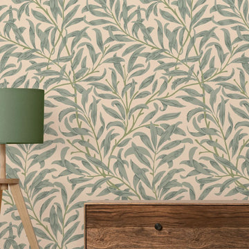 Green Leaf Wallpaper,Beige Color Removable Wallpaper, Self Adhesive Wallpaper Mural, Pasted Wallpaper Peel and Stick