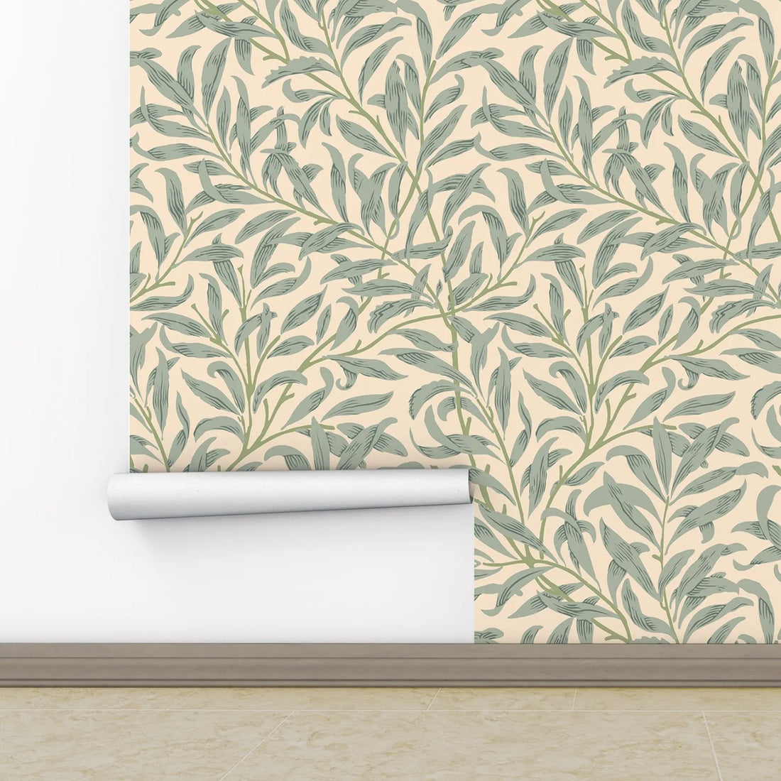 Green Leaf Wallpaper,Beige Color Removable Wallpaper, Self Adhesive Wallpaper Mural, Pasted Wallpaper Peel and Stick